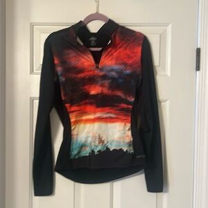 Polyester/spandex zip neck